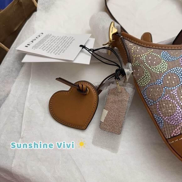 NWT Coach Hamptons Hobo Bag Shoulder Crystal Signature Jacquard Rainbow CCX16 - Picture 8 of 11